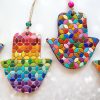 Set of 2: Big Diagonal Almond Eye Shape Colorful Ceramic Hamsa and Rainbow Hamsa