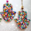 Set of 2: Big Diagonal Almond Eye Shape Colorful Ceramic Hamsa and Colorful Hamsa